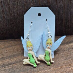 Tinkerbell Earrings Pierced Disney Peter Pan Dangle Drop Jewelry Handmade NWT